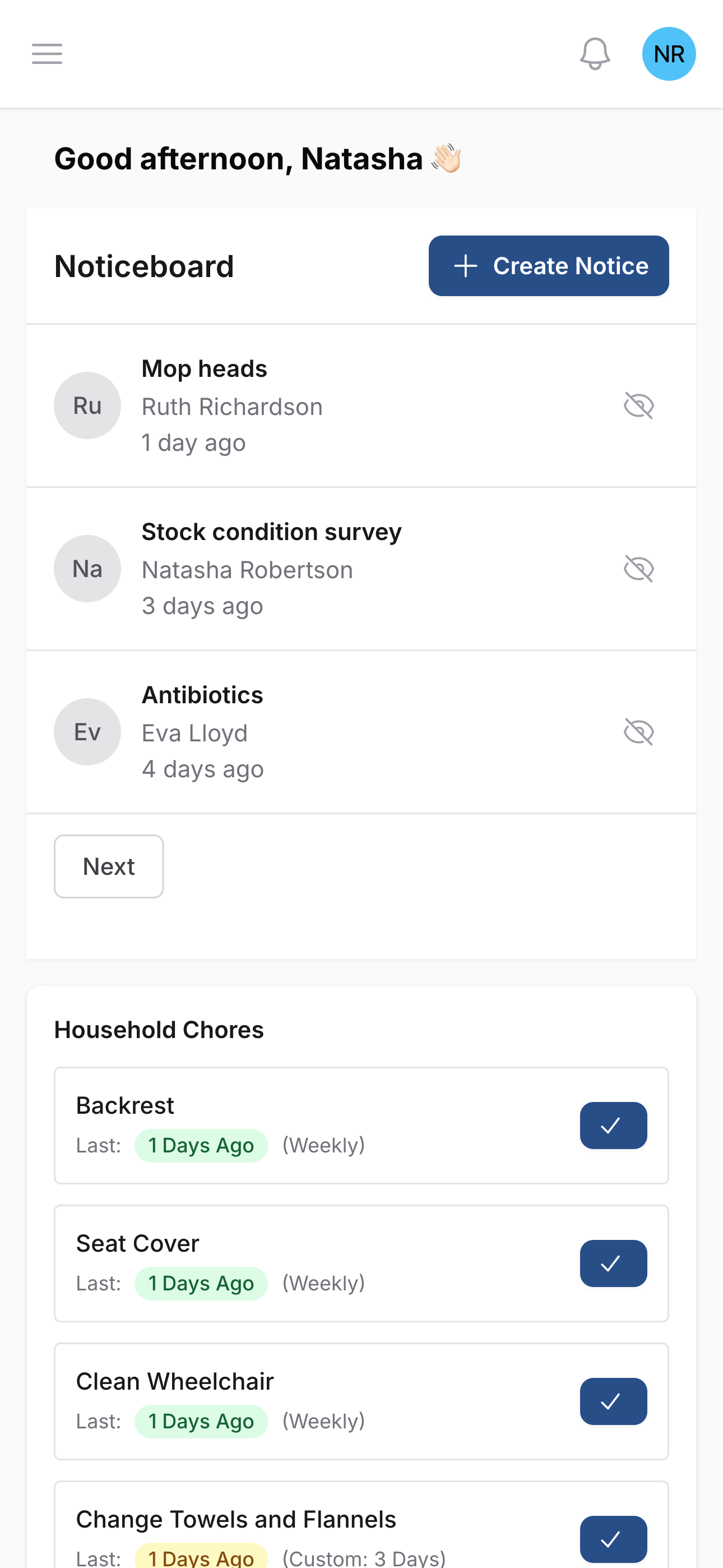 Screenshot of Your Day, All in One Place feature: Stay organised with a shared dashboard that keeps everyone on the same page — from noticeboard updates to household chores, shopping lists, and more. Simple, central, and made for real life.