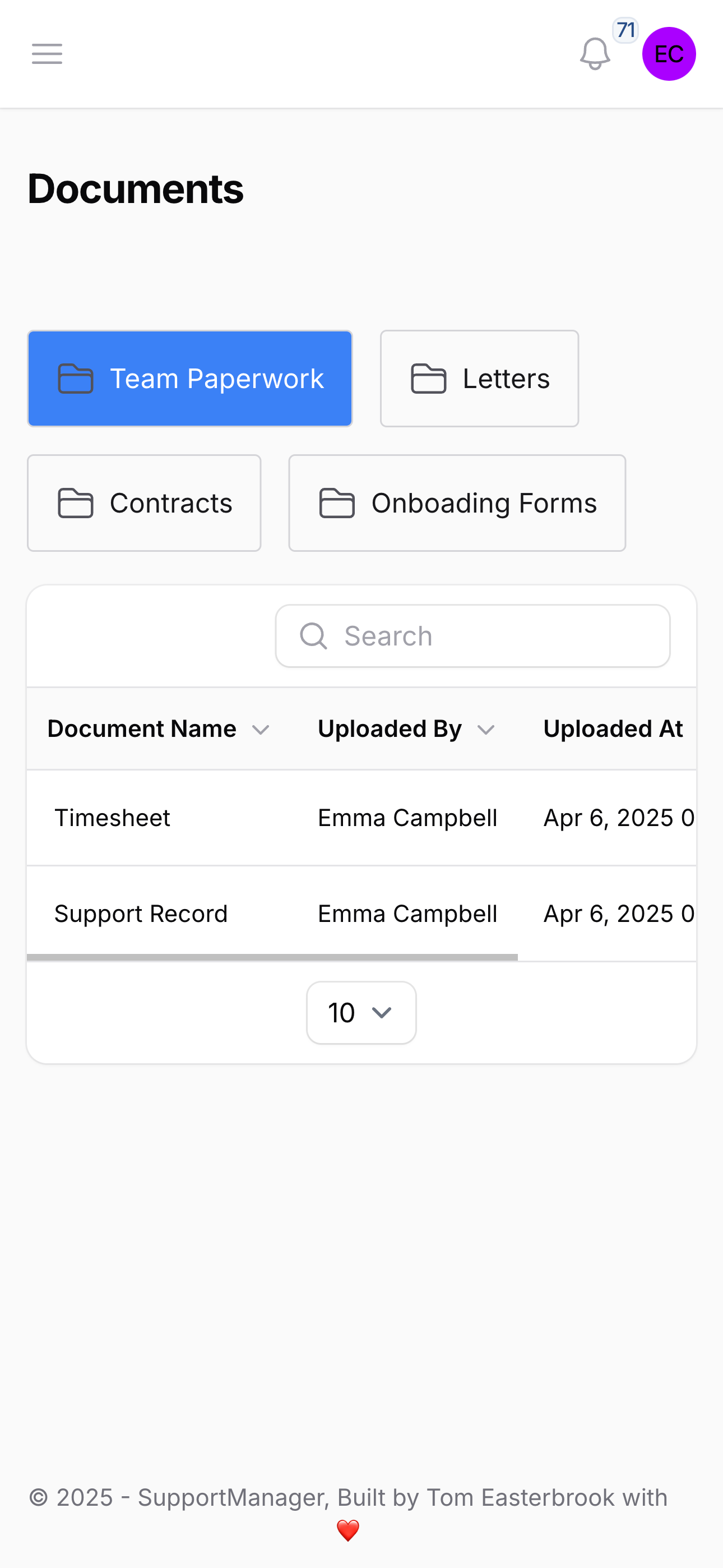 Screenshot of All Your Documents, All in One Place feature: Securely store and share everything from individual contracts to team-wide care plans and forms. Keep important files organised, accessible, and easy to update when things change.