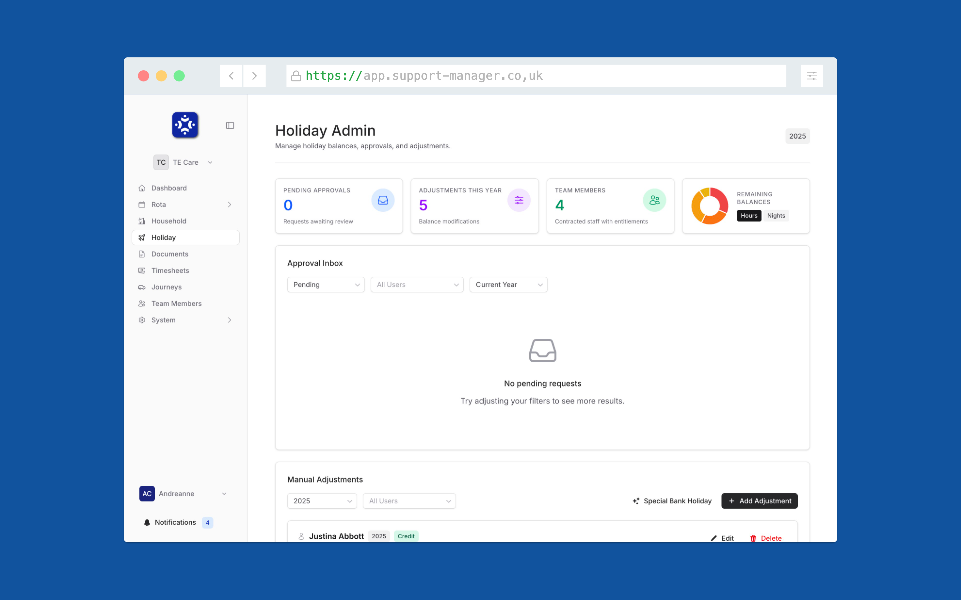 Screenshot of Time Off, Handled Fairly feature