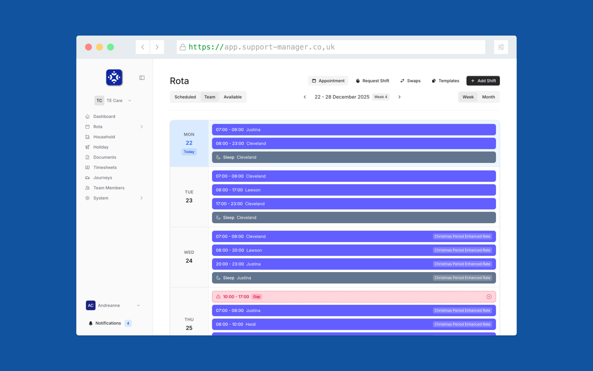 Screenshot of Team Rotas Made Simple feature
