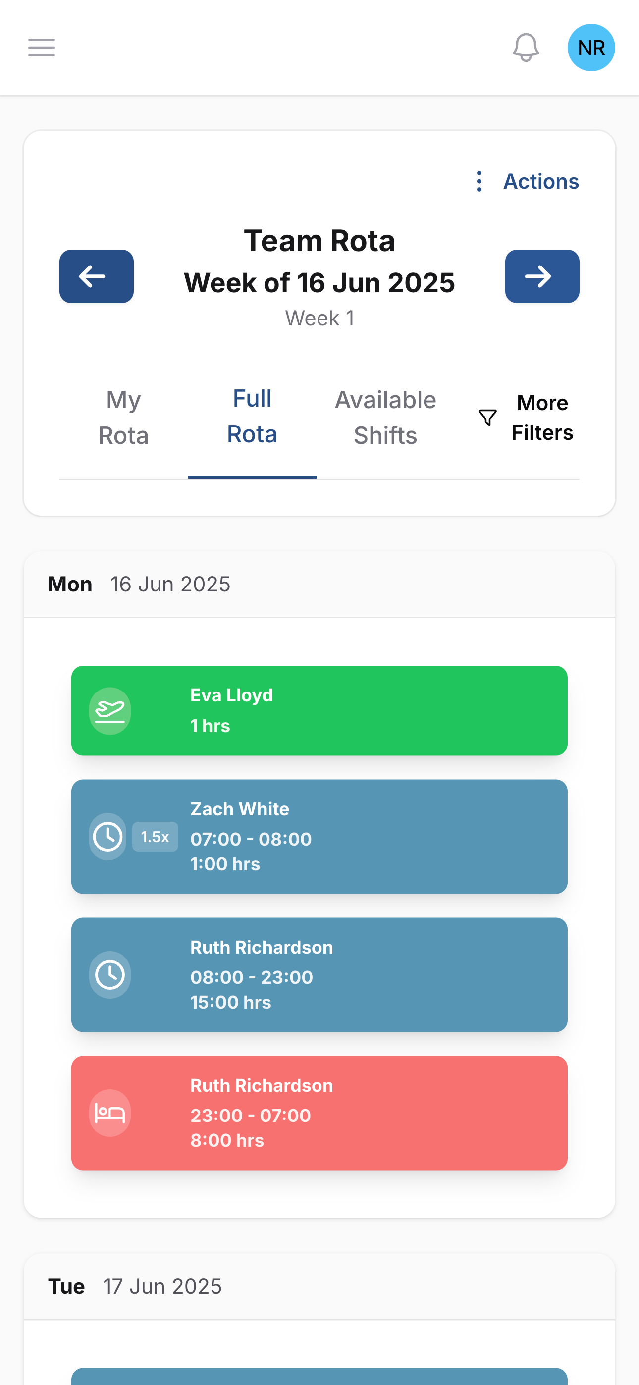Screenshot of Team Rotas Made Simple feature: Build and share rotas with ease. Staff can apply for extra shifts, get notified about changes, and receive timely reminders — keeping everyone in sync and up to date.